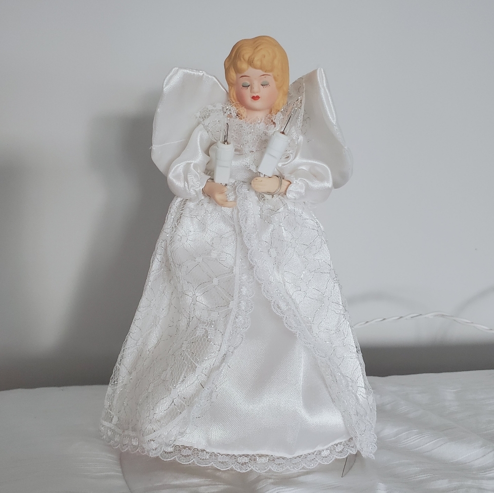 1986 Holiday Collections Ceramic Angel Tree Topper- Elegant White Angel Figurine